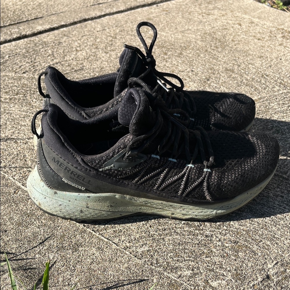 Merrell black and blue trail running sneakers